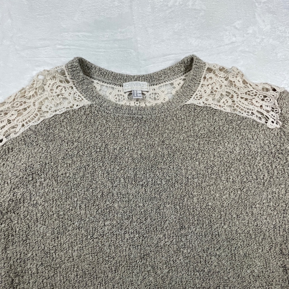 Women's‎ Plus Size 3X Taupe Marled Knit Sweater Crochet Lace Shoulder Metallic - Picture 6 of 8